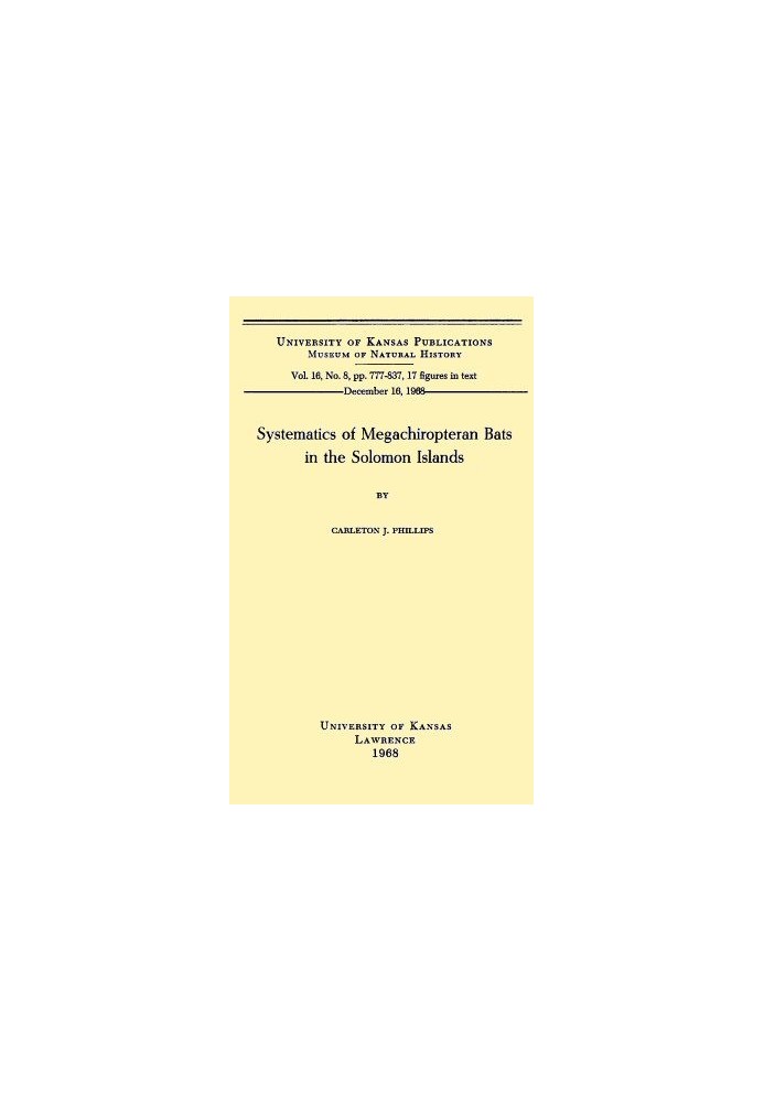 Systematics of Megachiropteran Bats in the Solomon Islands