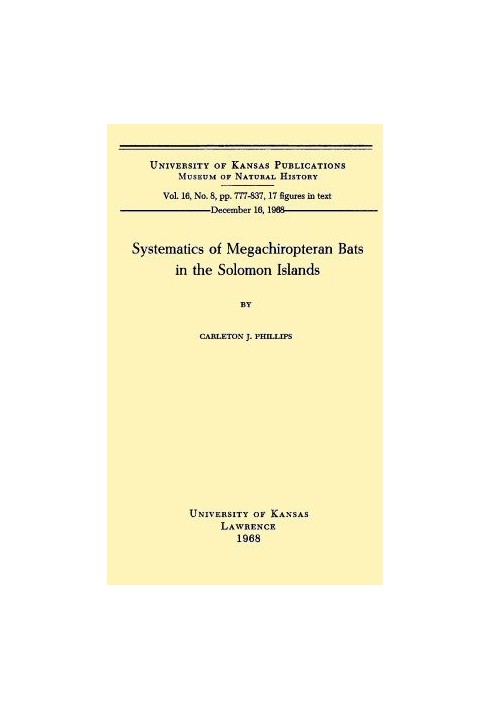 Systematics of Megachiropteran Bats in the Solomon Islands