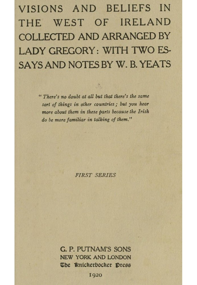 Visions and Beliefs in the West of Ireland, First Series