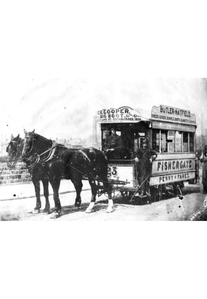 Horse-drawn carriage and tram in the time of Sherlock Holmes