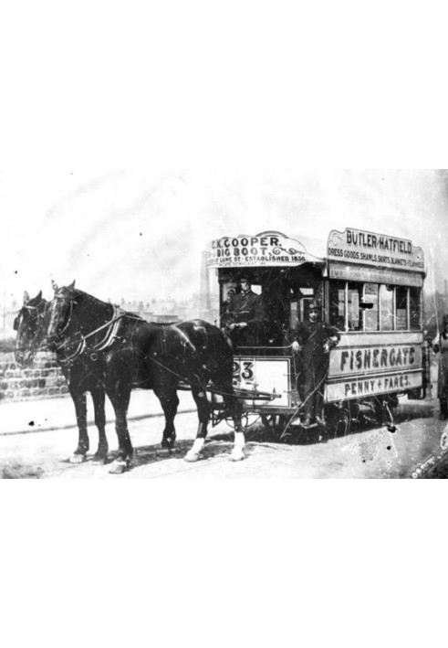 Horse-drawn carriage and tram in the time of Sherlock Holmes