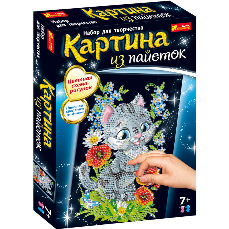 Картинка из пайеток.Котик