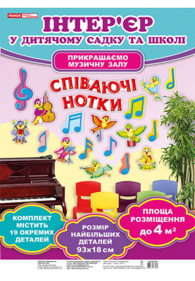 A set for decorating a music hall. Singing notes