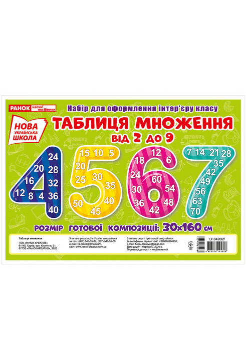 Set of cards. Multiplication table from 2 to 9