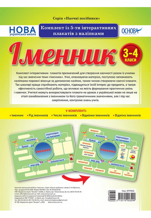 Комплект інтерактивних плакатів з наліпками Іменник (5шт) 3-4 класи. Наочнісь. ЗПП055