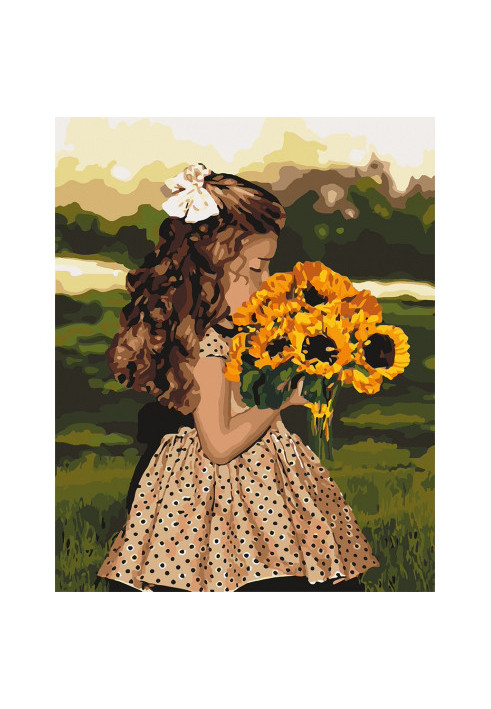 Set for painting by numbers. "Girl with sunflowers" - 40*50 cm