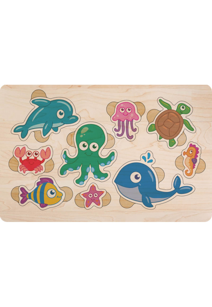 Colored wooden puzzle Marine inhabitants