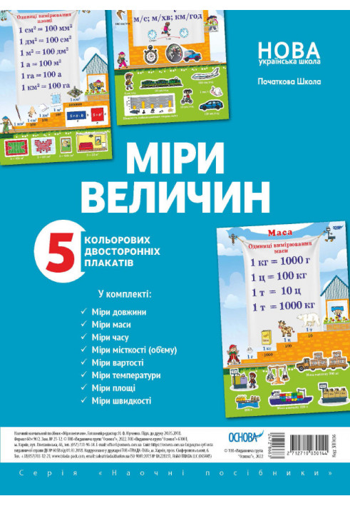 Комплект двосторонніх плакатів Міри величин (5 шт). Наочність ЗПП036