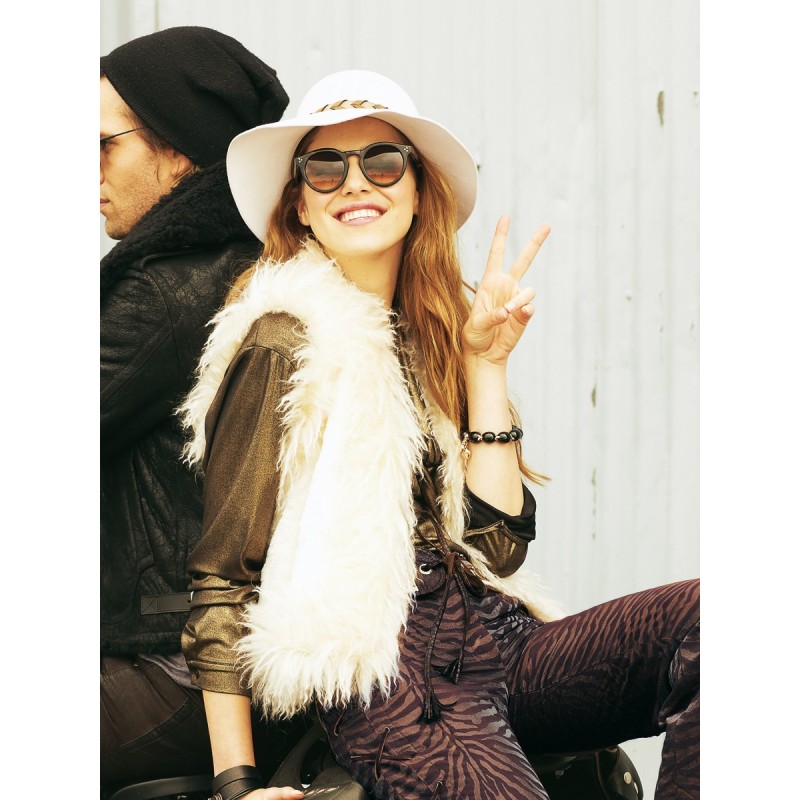 Pattern Fur vest with short...