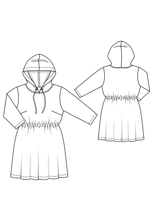 Pattern Knitted dress with drawstring at the waist and hood (Burda 10/2020, pattern number 128)