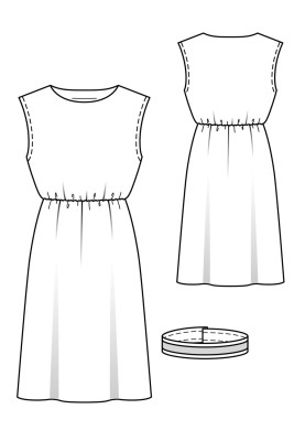 Pattern Dress with dropped armholes and belt with buttons (Burda 4/2020, pattern number 118)