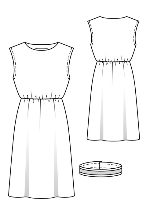 Pattern Dress with dropped armholes and belt with buttons (Burda 4/2020, pattern number 118)