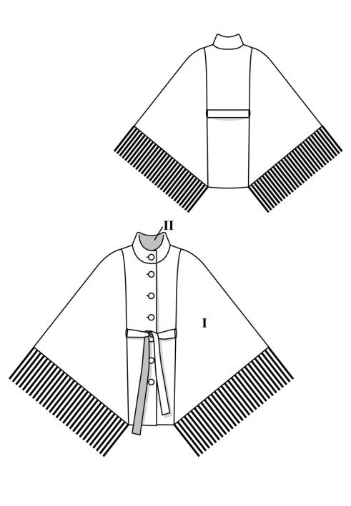 Викрійка Пончо з коміром-стойкою і бахромою (Burda 10/2020, № викрійки 102)
