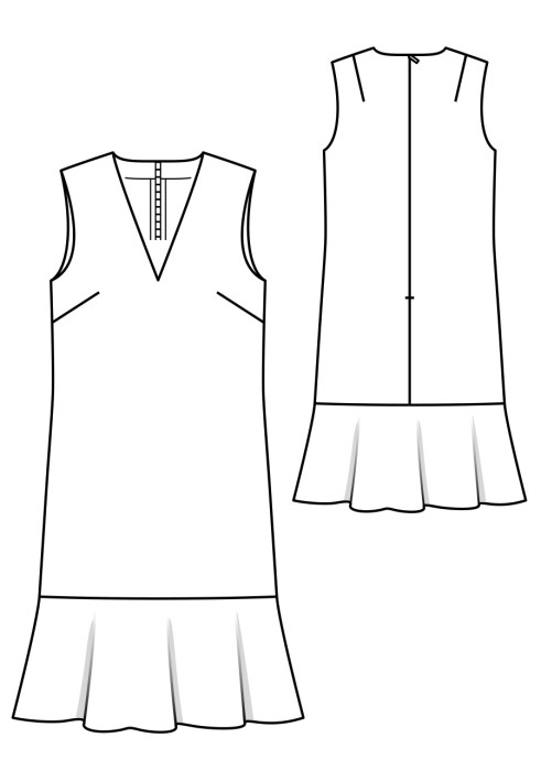 Pattern Dress of a straight cut with a frill on the lower edge (Burda 12/2018, pattern number 109 A)