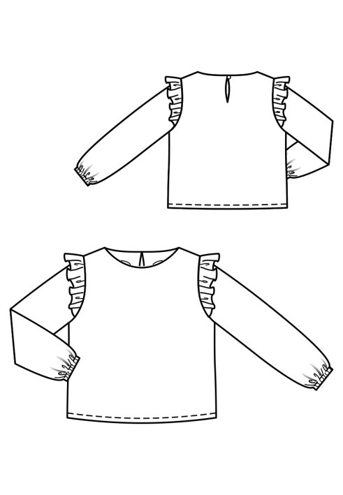 Pattern Straight-cut blouse with frills on the sleeves (Burda 10/2020, pattern number 129)