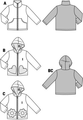 Викрійка Анорак прямого крою з капюшоном (Burda 2/2014, № викрійки 9425 B)