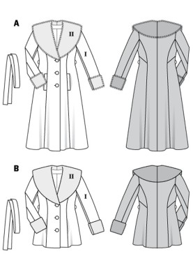 Pattern Coat with shawl fur collar (Burda 2/2018, pattern number 6387 A)