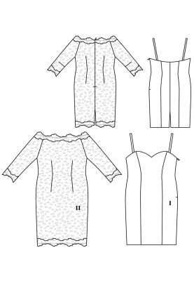 Pattern Lace dress with a sheath dress on straps (Burda. Fashion Plus 1/2019, pattern number 409)