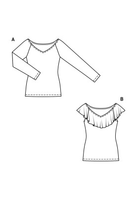 Викрійка Топ з воланом уздовж вирізу горловини (Burda 1/2018, № викрійки 6428B)