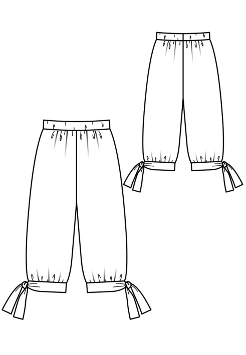 Pattern of breeches with a spacious cut on an elastic waistband (Burda 7/2018, pattern number 102)