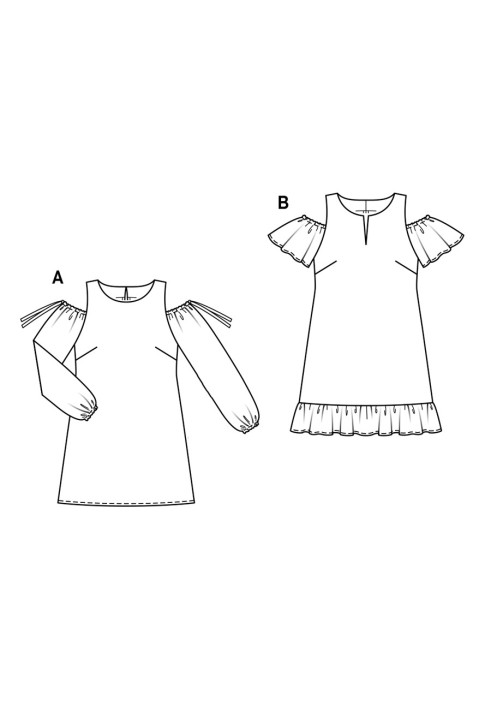 Pattern Dress with wing sleeves and open shoulders (Burda 1/2018, pattern number 6402 B)