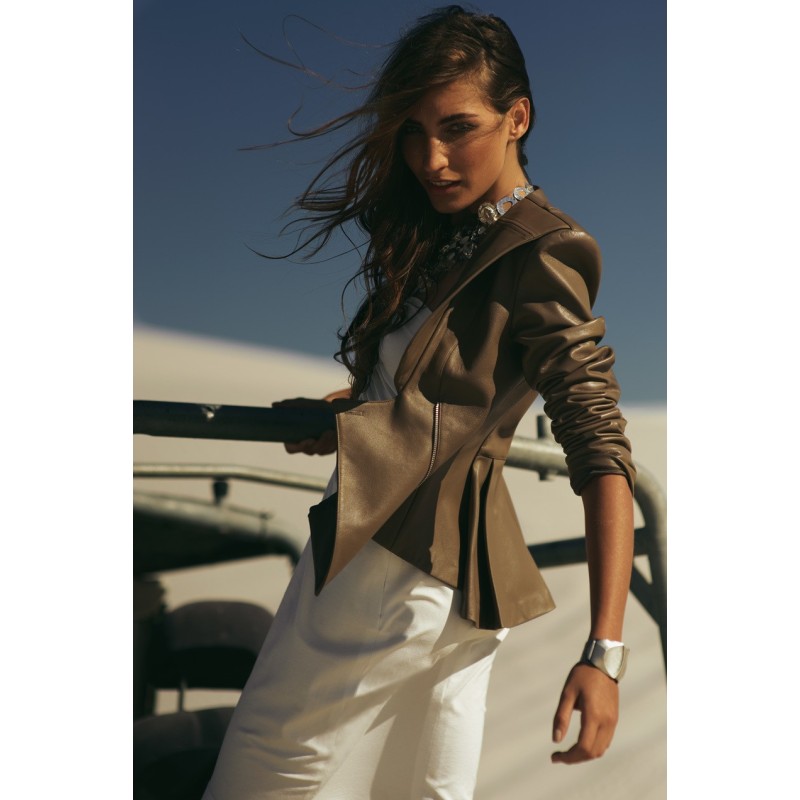 Pattern Leather jacket with...