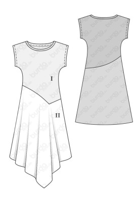 Pattern Knitted dress with an asymmetrical skirt (Burda 2/2018, pattern number 6352 A)