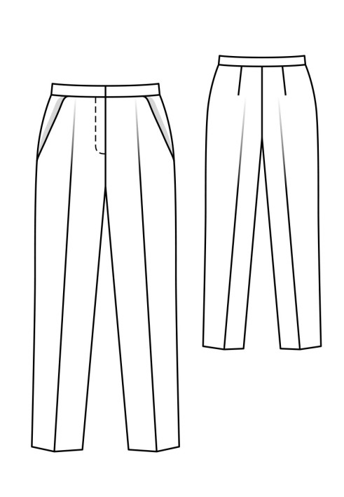 Pattern Pants of a classic cut with side pockets and arrow pleats (Burda 8/2020, pattern number 105)