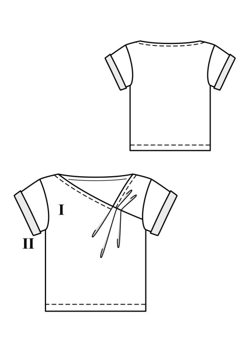 Pattern T-shirt with a geometric neckline and draperies (Burda 7/2020, pattern number 114)