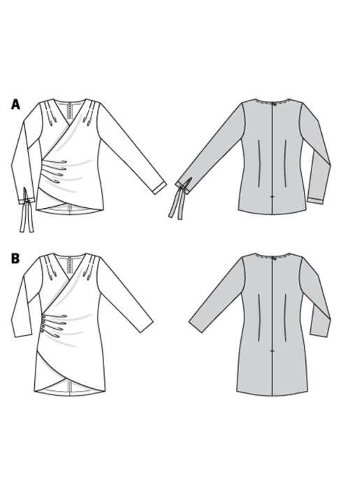 Выкройка Блузка шелковая с запахом и драпировками (Burda 2/2018, № выкройки 6369 A)