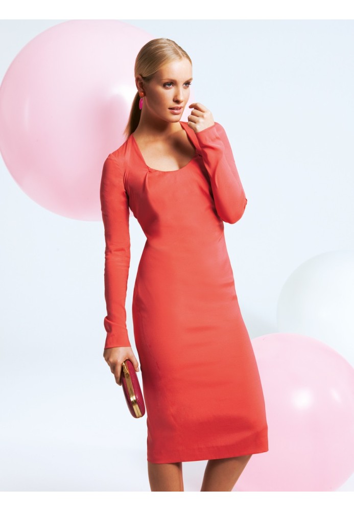 Pattern Long Sleeve Crepe Satin Sheath Dress (Burda 4/2012, Pattern No. 103 C)