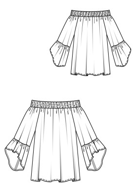 Pattern Tunic with a Carmen neckline and frills on the sleeves (Burda 7/2019, pattern number 127)