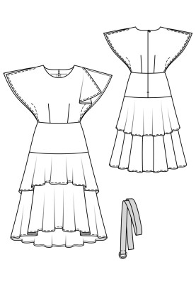 Pattern Dress with an asymmetrical two-tiered skirt (Burda 5/2020, pattern number 109 B)