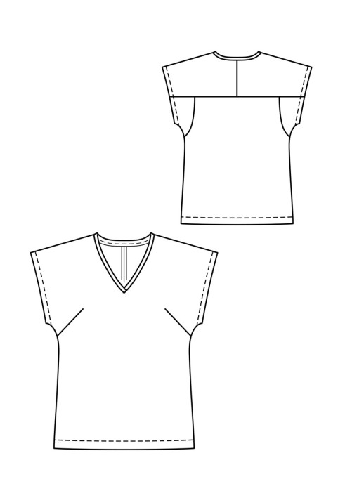 Pattern T-shirt with a triangular neckline (Burda 5/2020, pattern number 127 A)