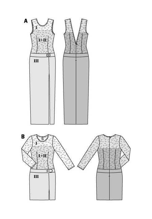 Выкройка Платье-футляр с кружевной верхней частью (Burda 2/2015, № выкройки 6707 B)
