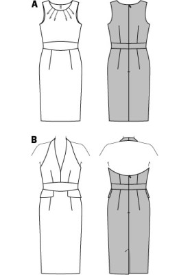 Выкройка Платье-футляр с открытой спиной (Burda 1/2014, № выкройки 6917 B)