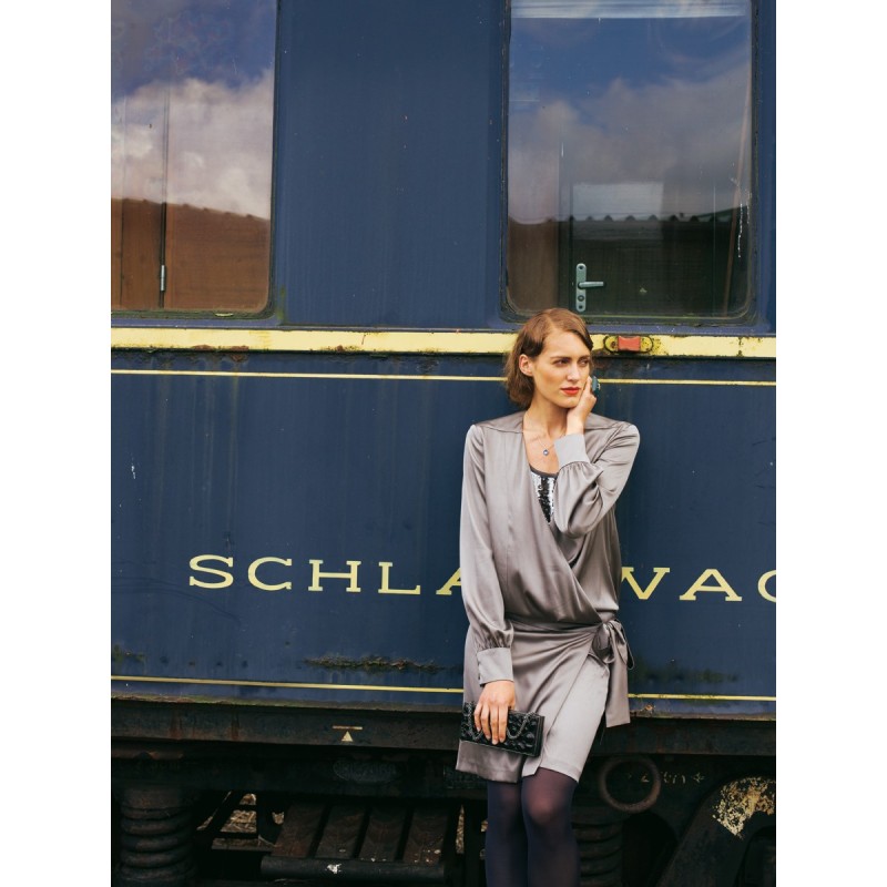 Pattern Satin dress with a...