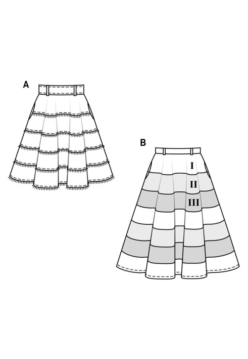 Выкройка Юбка многоярусная из джинсовой ткани (Burda 2/2017, № выкройки 6479 A)