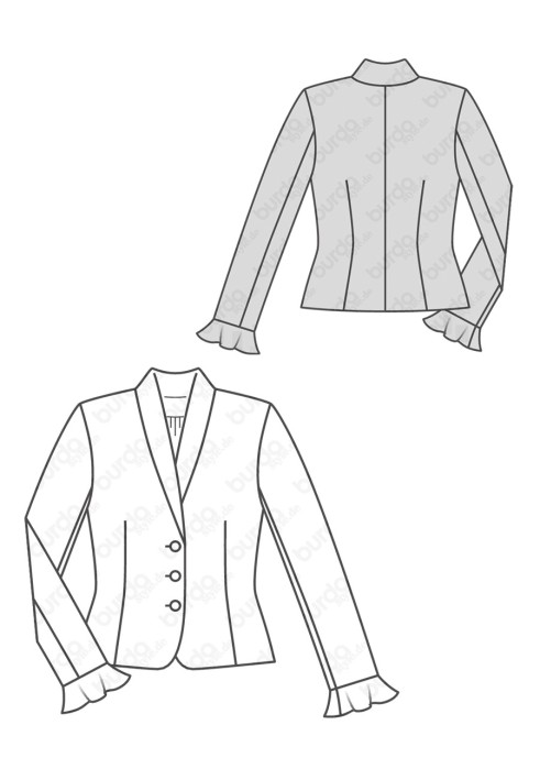 Pattern Single-breasted jacket with ruffles on the sleeves (Burda 2/2016, pattern number 6569 B)