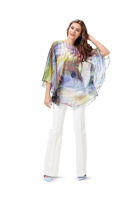 Pattern T-shirt dress with chiffon cape (Burda 2/2016, pattern number 6589 A)