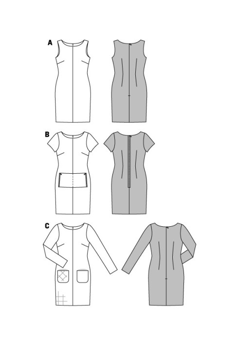 Выкройка Платье-футляр с накладными карманами (Burda 2/2016, № выкройки 6609 C)