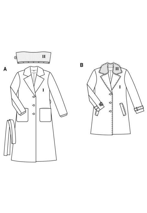 Pattern Single-breasted half coat with fur collar (Burda 2/2017, pattern number 6462 B)