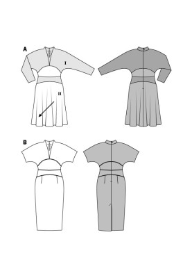 Выкройка Платье с рукавами «летучая мышь» и воротником-стойкой (Burda 2/2016, № выкройки 6564 B)