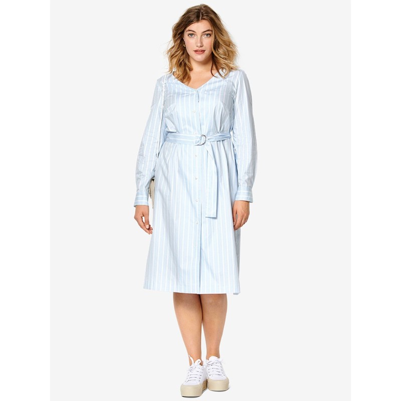 Pattern V-neck shirt dress...