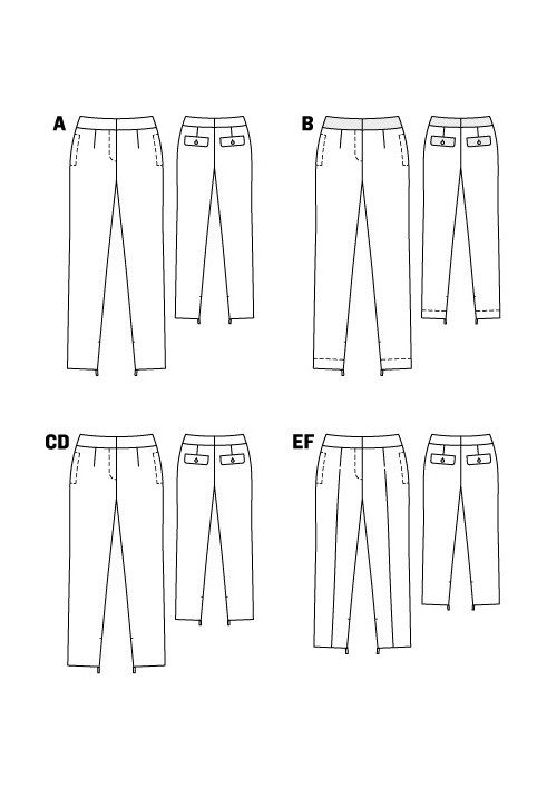 Pattern Pants of a narrowed cut with a shaped belt (Burda 8/2010, pattern number 108 A)