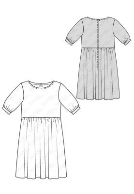 Pattern Dress with high waist and gathered skirt (Burda 1/2018, pattern number 6401 A)