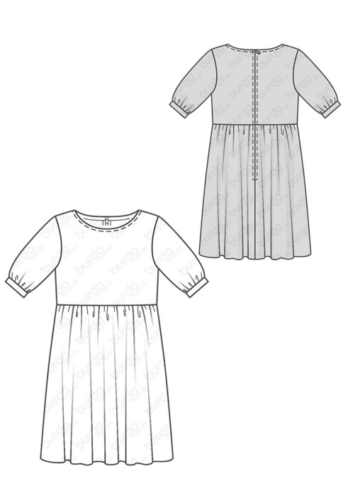 Pattern Dress with high waist and gathered skirt (Burda 1/2018, pattern number 6401 A)