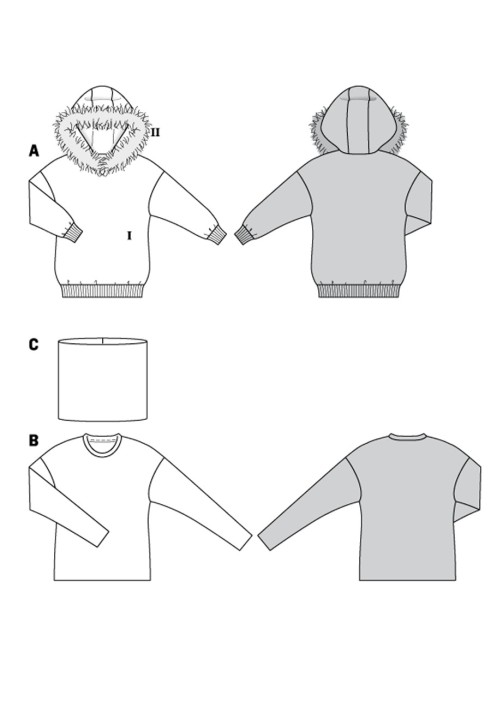 Выкройка Пуловер с капюшоном с меховой каймой (Burda 2/2018, № выкройки 6356 A)