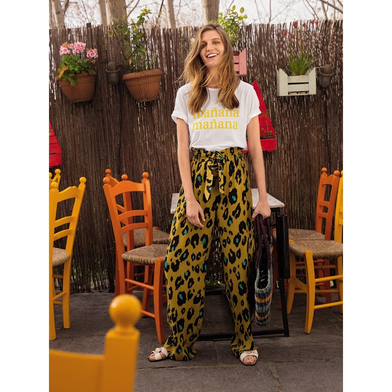 Pattern Wide-cut pants with...
