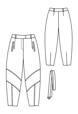 Викрійка Брюки-банани атласні з рельєфними швами і ременем (Burda 2/2020, № викрійки 106 B)